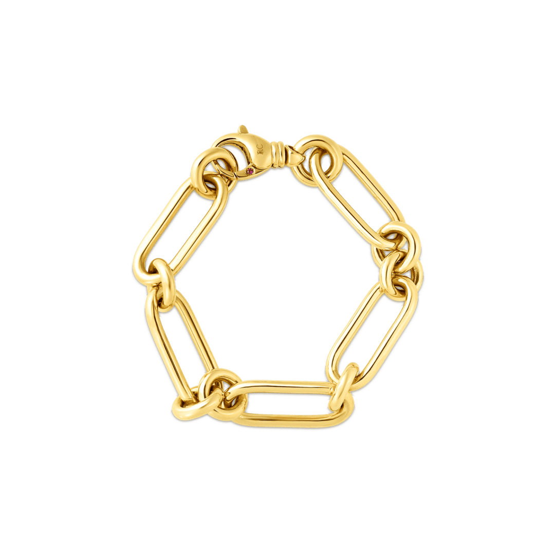 18K YELLOW DESIGNER GOLD OVAL ROUND LINK BRACELET Roberto Coin